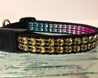 Rainbow Bling Dog Collar, Sparkling Puppy Collar, Adjustable 1/2"