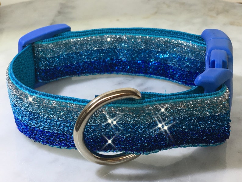 Blue Glitter Dog Collar Plastic Buckle Teal Nylon 1 Wide Etsy