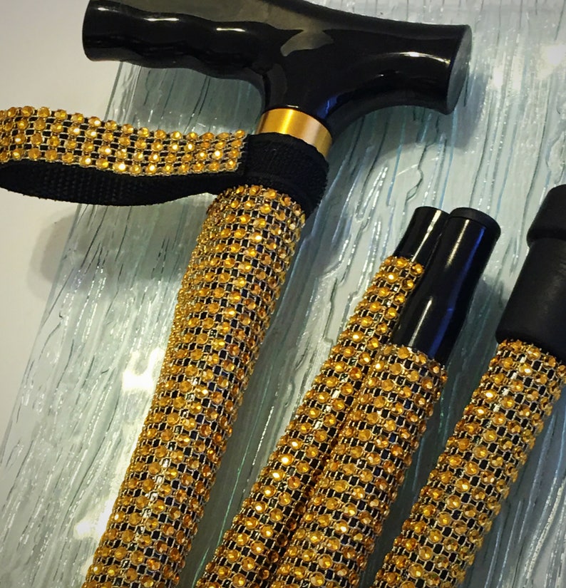 Gold Rhinestone Folding Walking Cane Makes a Great Gift Etsy