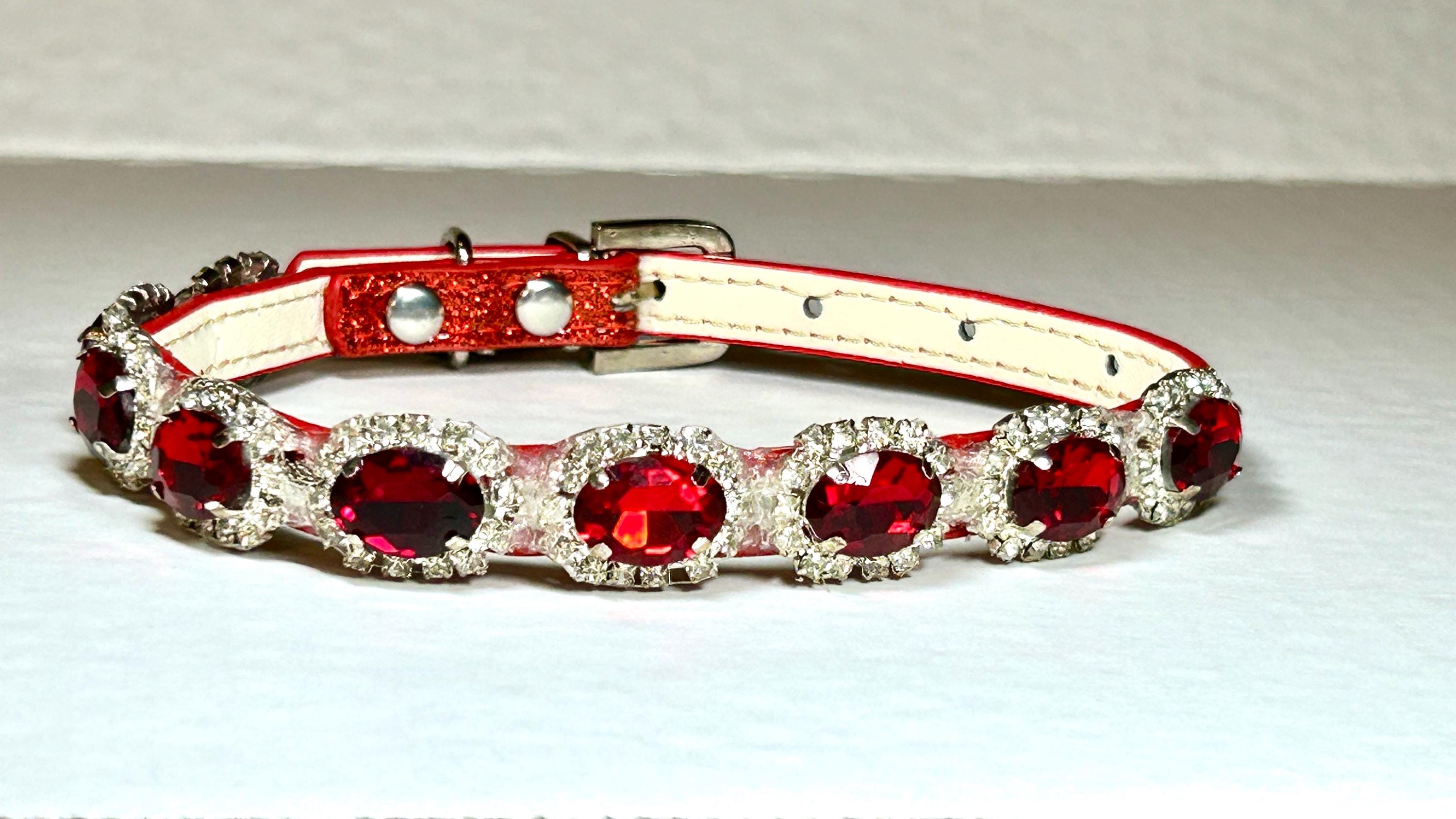 Ruby Dog Color Ruby Red Jewels: Small Dog Collar. Tongue and Buckle Closure. 1/2” Wide ...