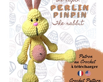 Pattern PERLIN PINPIN the rabbit, French and English PDF crochet tutorial to download, Easy level, design by Vivi Tricote