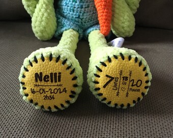 VEGAN leather BIRTH LABELS, personalize your stuffed animals as a birth toy or other unique personalization. 2 round labels.