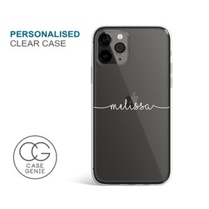 Personalised Handwritten Name Clear Phone Case, iPhone 15 Pro Max Case, 13 12 11 Mini Plus Cell Cover TPU Hybrid Tough Bumper Custom