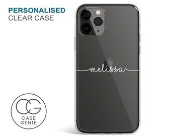 Personalised Handwritten Name Clear Phone Case, iPhone 15 Pro Max Case, 13 12 11 Mini Plus Cell Cover TPU Hybrid Tough Bumper Custom