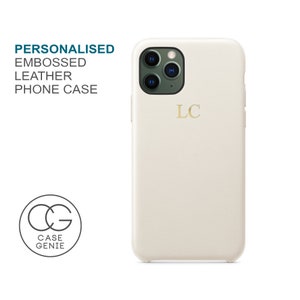 White PU Leather iPhone 14 Pro Max Phone Case Embossed Personalised for 13 12 11 Pro X Xs Xr 8 7 Initial Monogram Custom Personalised