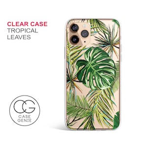 Tropical Leaves Clear Phone Case, iPhone 16 Pro Max Case, iPhone 15 Phone Case, 14 13 12 11 X XR Plus Cell Cover Palm Banana Leaf Jungle