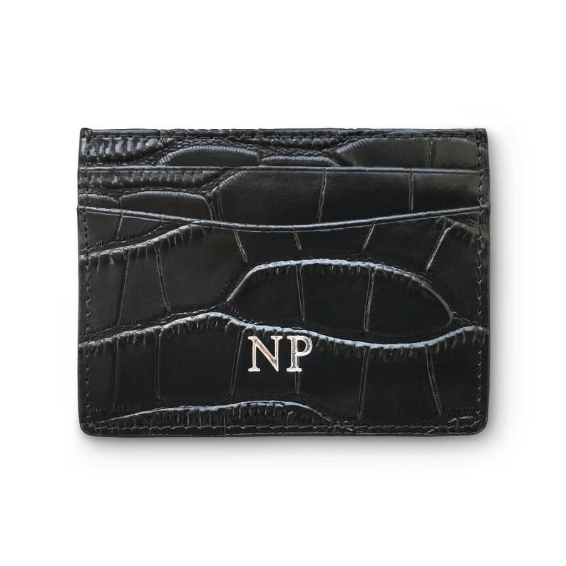 Embossed Mock Croc Leather Card Holder Black Initials Personalised Monogram image 1