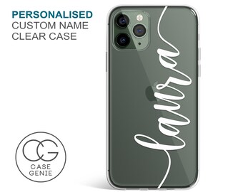 Personalised iPhone 13 Pro Max Handwritten Name Clear Phone Case for 12 11 Mini 8 Plus 7 6 SE S10 Cell Cover TPU Hybrid Tough Bumper Custom