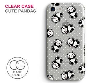 Cute Pandas Clear Phone Case, iPhone 15 Pro Max Case, iPhone 14 Phone Case, 13 12 11 XR X XS Plus Cell Cover Animal Panda