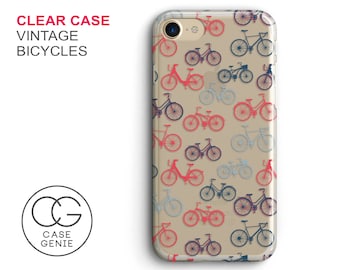 Vintage Bicycles Pattern Clear Phone Case, iPhone 15 Pro Max Case, iPhone 14 Phone Case, 13 12 11 XR X XS Plus Cell Cover