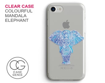 Mandala Elephant Clear Phone Case, iPhone 15 Pro Max Case, iPhone 14 Phone Case, 13 12 11 XR X XS Plus Cell Cover Animal Elephants