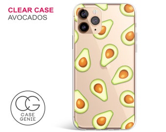 Avocado Pattern Clear Phone Case, iPhone 15 Pro Max Case, iPhone 14 Phone Case, 13 12 11 XR X XS Plus Cell Cover TPU Hybrid Tough Bumper