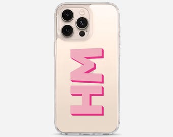 Personalized Clear iPhone Case: Initials, Tough Bumper, Transparent Shadow Text