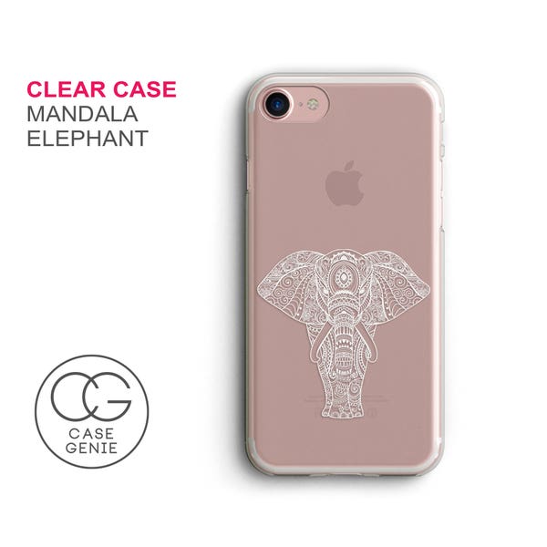 Mandala Elephant Clear Phone Case, iPhone 15 Pro Max Case, iPhone 14 Phone Case, 13 12 11 XR X XS Plus Cell Cover TPU Hybrid Tough Bumper