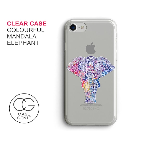 Mandala Elephant Clear Phone Case, iPhone 15 Pro Max Case, iPhone 14 Phone Case, 13 12 11 XR X XS Plus Cell Cover Animal Elephants