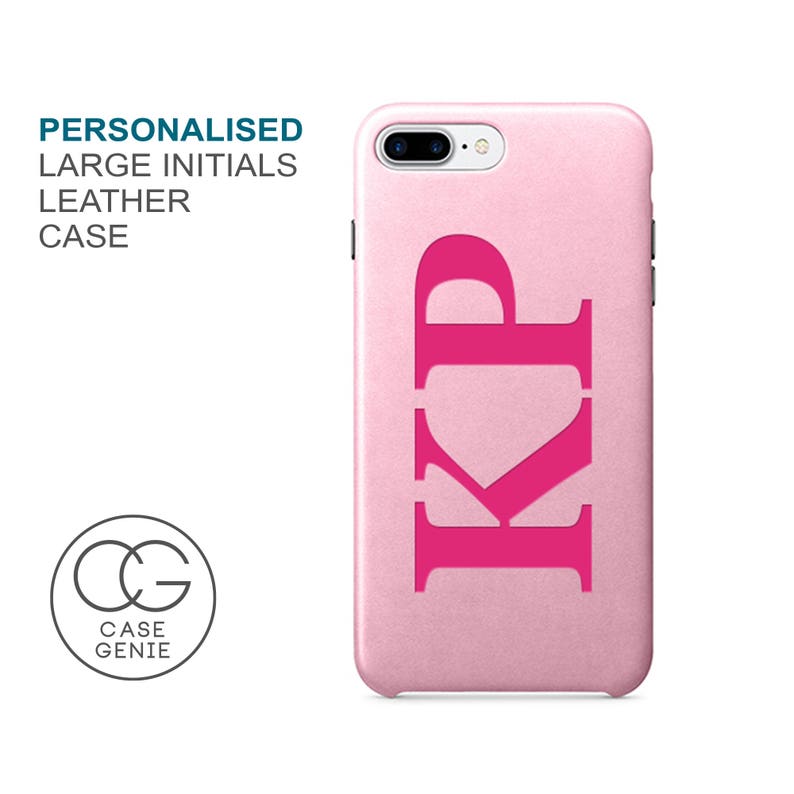 Pink Leather iPhone 11 Pro Max Case Large Initials Personalised X Xs Xr 8 PLUS 7 SE 2020 Monogram Initial Custom Personalized Printed Cover
