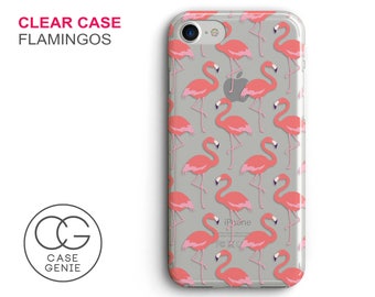 Pink Flamingo Pattern Clear Phone Case, iPhone 15 Pro Max Case, iPhone 14 Phone Case, 13 12 11 XR X XS Plus Cell Cover