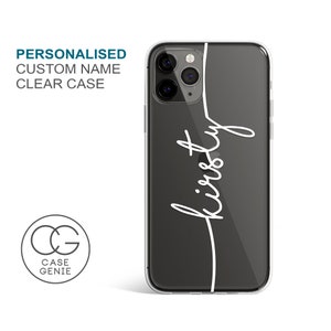 Personalised Handwritten Name Clear Phone Case for iPhone 15 Pro Max and 14 13 12 11 Mini Plus Cell Cover TPU Hybrid Tough Bumper Custom