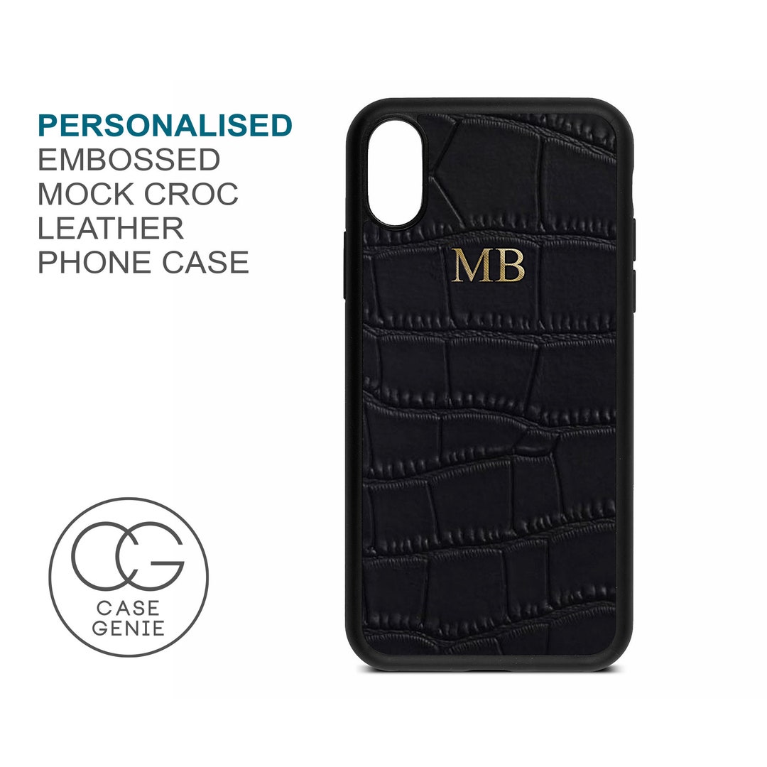 Monogram IPhone 11 Pro Personalised BLACK Mock Croc Genuine Leather, C – Kc  & Co