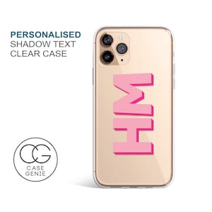 Personalised iPhone 16 Pro Max Case Initials Clear Phone 15 14 13 12 Mini Plus Cell Cover Hybrid Tough Bumper Transparent Shadow Text