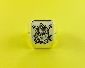 Signet Ring - Etched Face - Number 4 - Sterling Silver