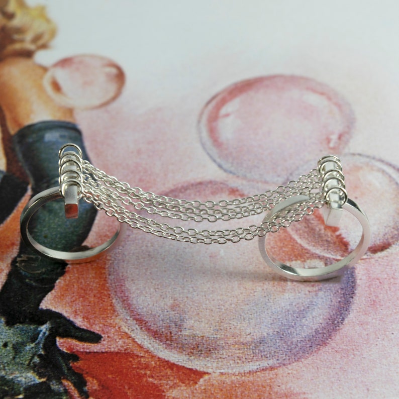 Five Chains Ring Three Finger Sterling Silver