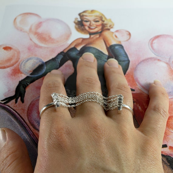 Five Chains Ring Three Finger Sterling Silver