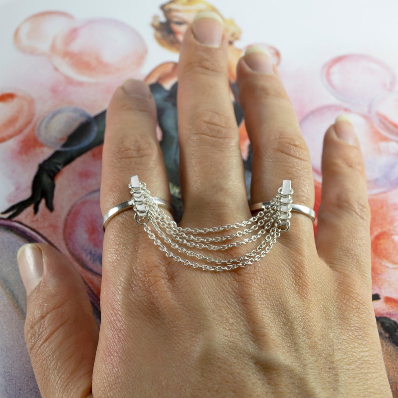 Five Chains Ring Three Finger Sterling Silver