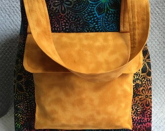 Rainbow Floral Batik Tote Bag