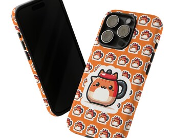 Orange Cat Teapot Phone Case: Tea Pot Kitten Cartoon Character - Trendy - Sticker Designed - Anime - Cute iPhone Samsung Galaxy Google Pixel