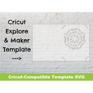 May include: A Cricut Explore & Maker template for a mandala design. The template is a black and white line drawing of a mandala with a circular pattern of dots and circles. The template is compatible with Cricut machines.