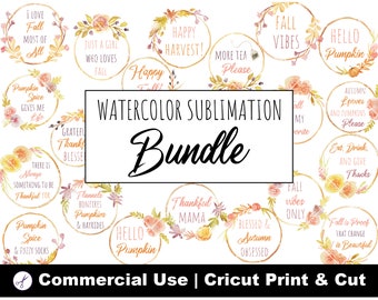 Autumn Sublimation Design Bundle | Funny Fall Watercolor PNG Files for Tumbler, Mug, Print & Cut, Stickers, Transfer | Pumpkin Spice Phrase