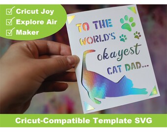 Cricut Template World's Okayest Cat Dad Father's Day Card Pet Paw Print Animal Detailed SVG File printable DIY dad's gift for husband