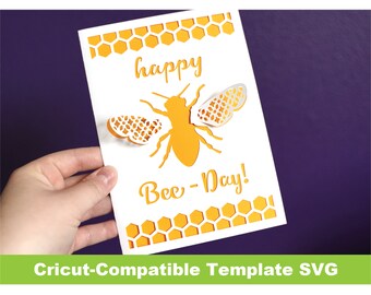 Happy Bee Day Popup card SVG Cricut Template Birthday 3D Detailed Instant Download File DIY Honey Bee Pop Up diy gift idea card