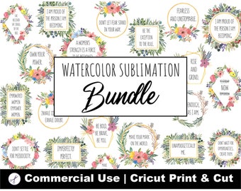 Women Empowerment Sublimation Design Bundle | Floral Border Wreath Watercolor PNG Files for Tumbler, Mug, Print & Cut, Stickers, Transfers