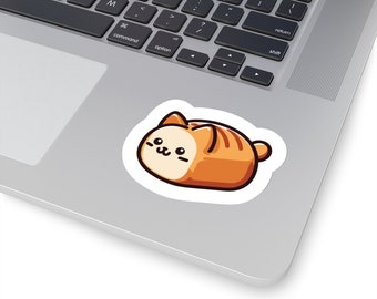 Printed Sticker 4 SIZES AVAILABLE: Cat Bread Loaf Cartoon Kiss-Cut Sticker For Water Bottle - Skateboard - Snowboard - Starbucks Cup