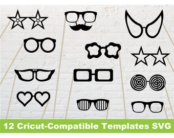 Cricut Template Funny Glasses 12 Pack party photo booth props no fill SVG Files Cutting Machines printable stencil DIY birthday wedding