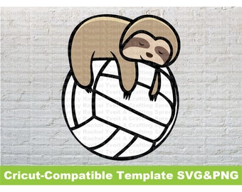 Cricut Template sloth sleeping on volleyball shirt pattern svg png File DIY tshirt transfer iron on animals sports sporty funny cute