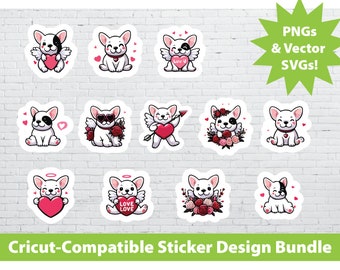 Cricut Print & Cut Sticker Design Set French Bulldog Valentine's Day Gift Printable PNG SVG File Bundle Animal Cute Laptop Water Bottle