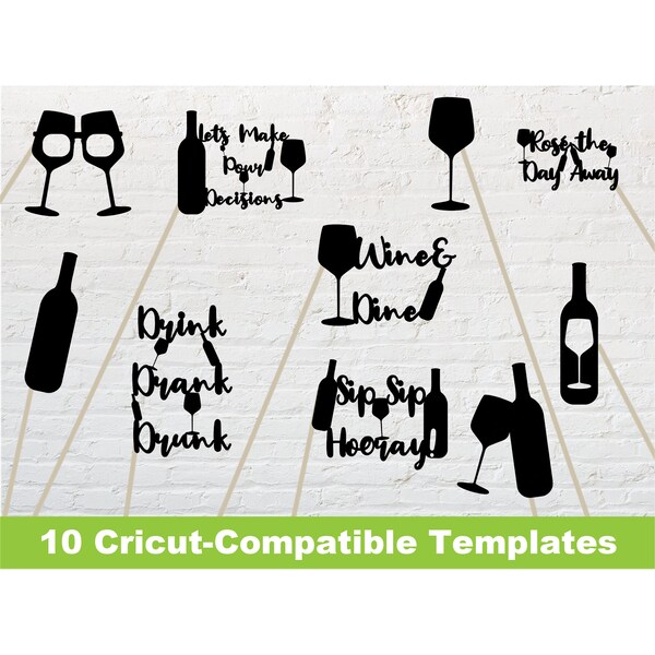 Cricut Template wine tasting bachelorette 21st birthday party photo booth props no fill SVG Files Cutting Machines printable stencil DIY