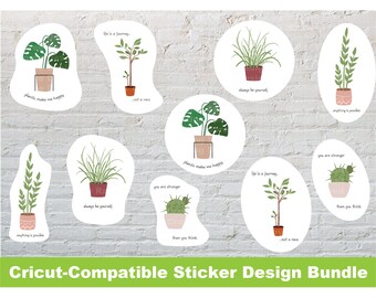 Cricut Sticker Design Set Template Plant Files printable instant download png svg bundle boho nature leaf inspirational quotes phrases