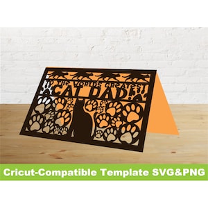 Cricut Template Cat Papa Fête des Pères Carte Pet Paw Imprimer Animal Mignon Détaillé SVG png Fichiers imprimables cadeau diy papa pour mari