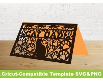 Cricut Template Cat Dad Father&#39;s Day Card Pet Paw Print Animal Cute Detailed SVG png Files printable DIY dad&#39;s gift for husband