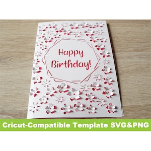 Happy Birthday Popup card SVG Cricut Template  Flower 3D Detailed png File DIY Floral Pop Up Intricate Delicate diy gift idea greeting card