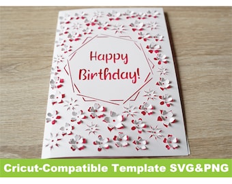 Happy Birthday Popup card SVG Cricut Template  Flower 3D Detailed png File DIY Floral Pop Up Intricate Delicate diy gift idea greeting card
