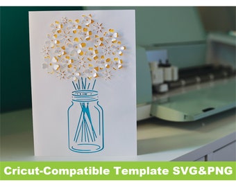 Mason Jar Bouquet of Flowers Popup card SVG Cricut Template  Flower 3D Detailed png File DIY Floral Pop Up diy gift idea card