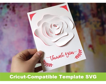 Thank You Rose Popup card SVG Cricut Template Flower Petals Floral 3D Detailed Instant Download File DIY Pop Up diy gift idea card