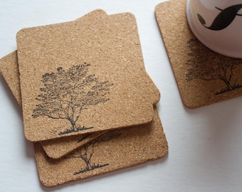 tree coasters, drink onderzetters, kurk, kurk onderzetters, schattige onderzetters, natuur onderzetters, kurk coaster, housewarming cadeau, schattige onderzetters, eco