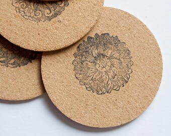 floral coasters, drink coasters, housewarming gift, cork coasters, cork coaster set, cork coaster, coasters, cork, coaster set, coaster