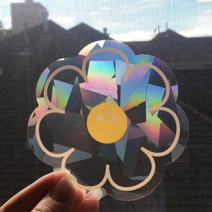 cute kawaii flower suncatcher, flower rainbow making suncatcher, flower window sticker, cute window decal, cute prism sticker for car, cute